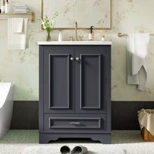 Load image into Gallery viewer, Bathroom Vanity With Ceramic Sink Combo, Modern Freestanding Storage Cabinet With Silver Handles

