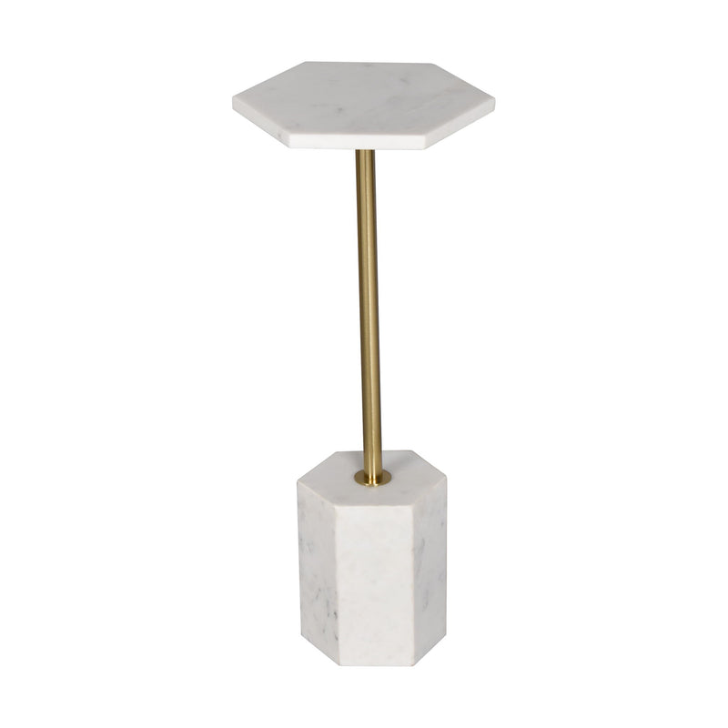 Marble Iron Hexagonal Pedestal End Table - White / Gold