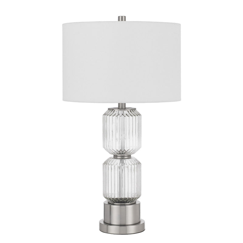 28" Metal Table Lamp With White Drum Shade - Nickel