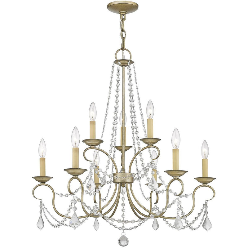 Nine Light Dimmable Chandelier With Shades - Silver
