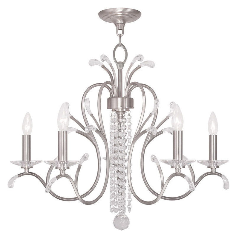 22" Five Light Metal Dimmable Chandelier With Shades - Nickel / Clear
