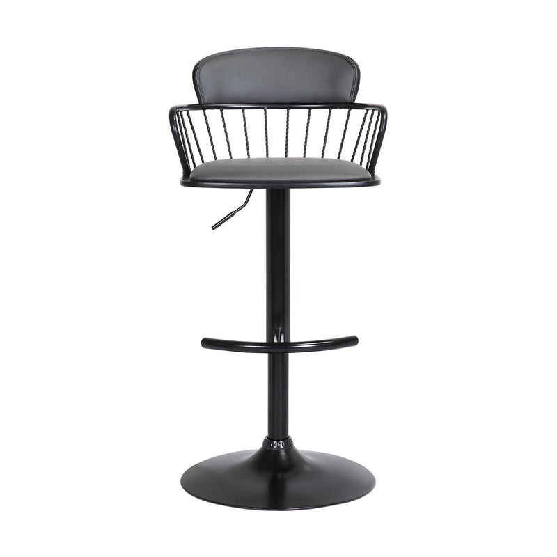 Faux Leather With Metal Swivel Low Back Adjustable Height Bar Chair - Gray And Black