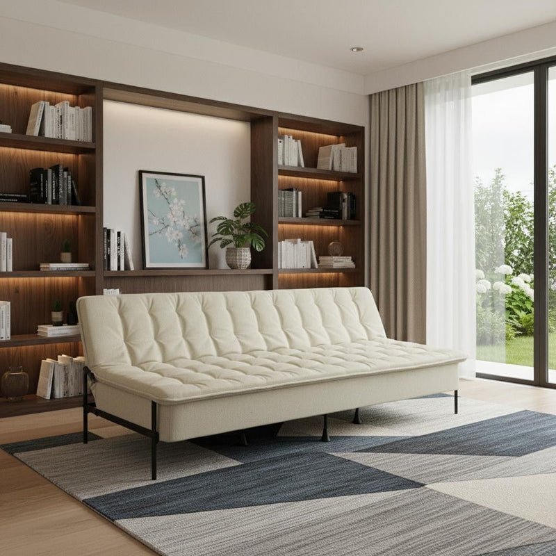 Fabric Convertible Futon Sleeper Reclining Sofa - Beige