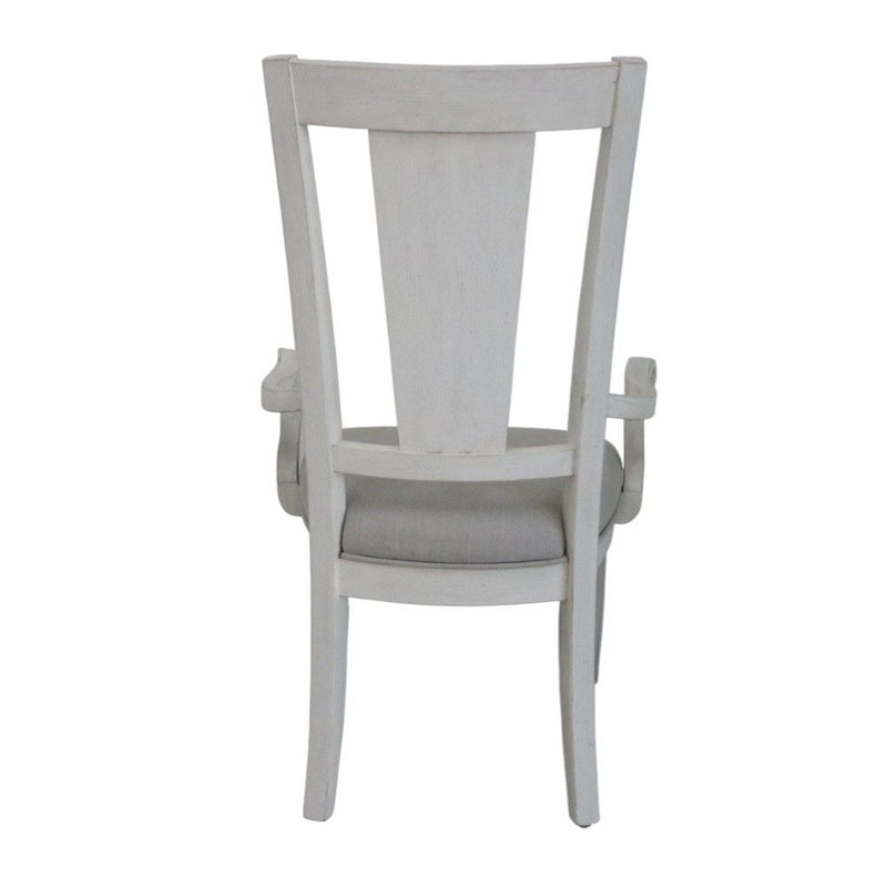 Upholstered Linen Solid Wood Open Back Dining Arm Chairs (Set of 2) - Light Gray