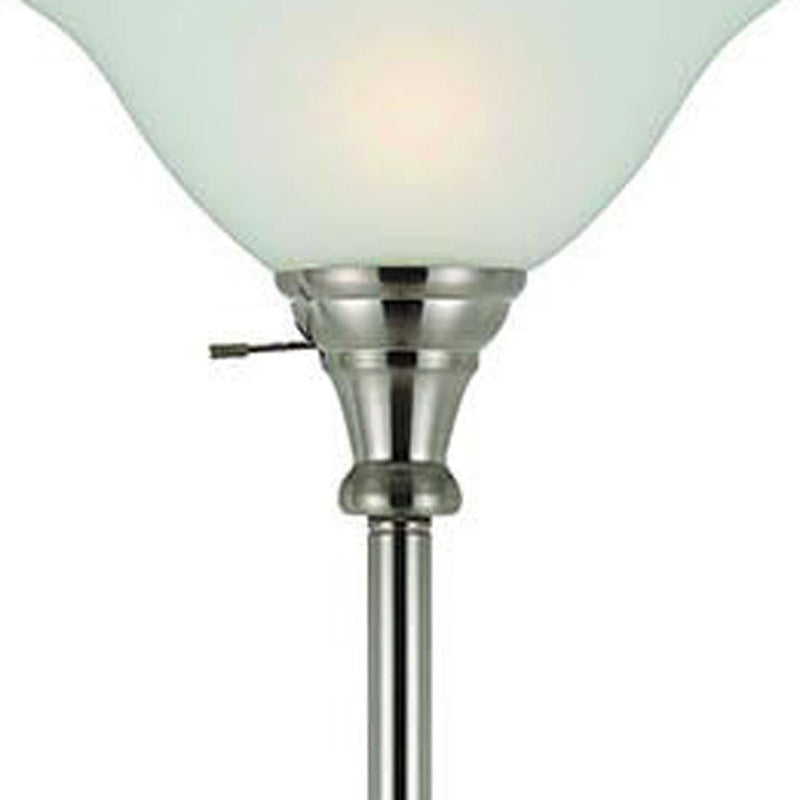 Torchiere Floor Lamp With Clear Frosted Glass Dome Shade - Nickel