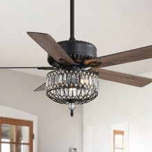 Load image into Gallery viewer, Ceiling Fan With Crystal Lampshade, 5 Blades, DC Motor, 6 Speed Remote Control, 1 / 4 / 8 Hour Timer - Black
