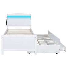 Load image into Gallery viewer, Twin Size Platform Bed with Storage LED Headboard, Twin Size Trundle and 3 Drawers, White
