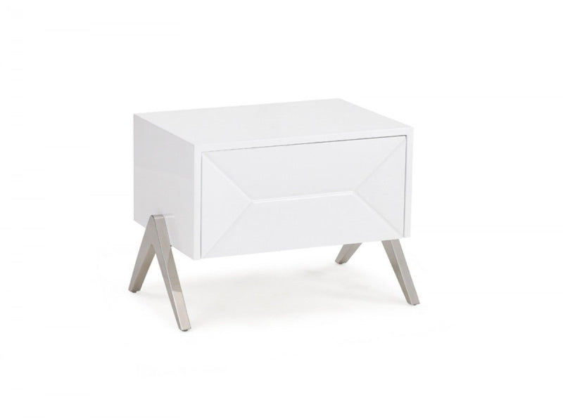Modern Nightstand With One Drawer And Steel Legs - Silky White