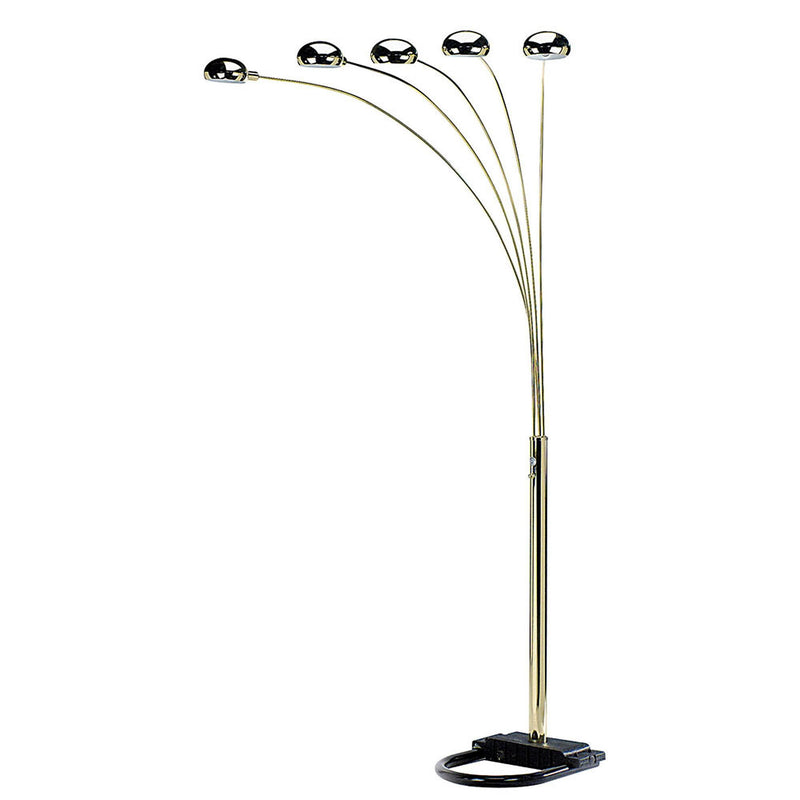 Five Light Arc Floor Lamp With Brass Metal Dome Shade - Brass