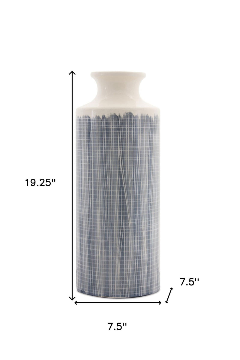 Geometric Cylinder Floor Vase - Blue / White