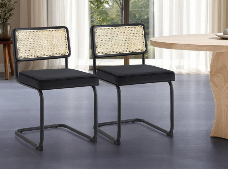 Contemporary Upholstered Velvet Dining Side Chairs (Set of 2) - Black