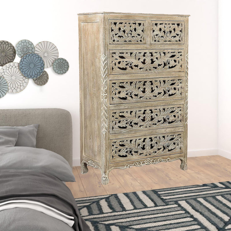 Solid Wood Six Drawer Chest - Light Brown
