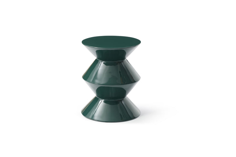 Wood Round Top Geo Pedestal End Table - Green