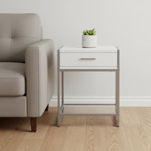 Load image into Gallery viewer, Glass And Metal End Table With Drawer And Shelf - White
