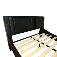 Load image into Gallery viewer, Faux Leather Upholstered Platform Bed Frame with led lighting, Bluetooth connection to play music control, Backrest vibration massage, Curve Design, Wood Slat Support, Exhibited Speakers,Queen
