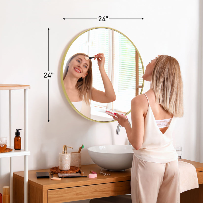 24" Aluminum Round Framed Accent Mirror - Gold
