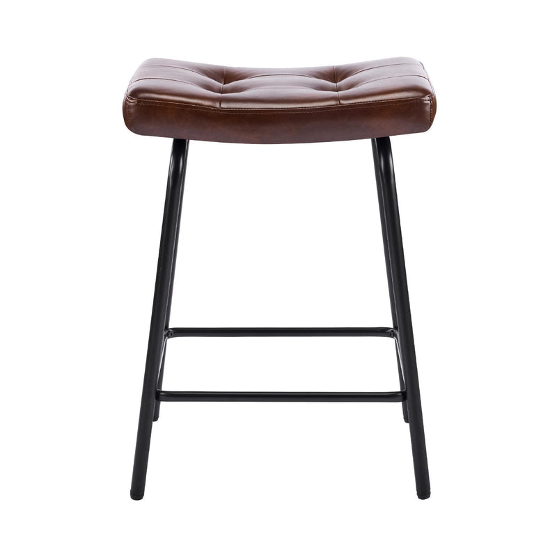 Faux Leather And Metal Counter Height Bar Chairs (Set of 2) - Dark Brown And Black