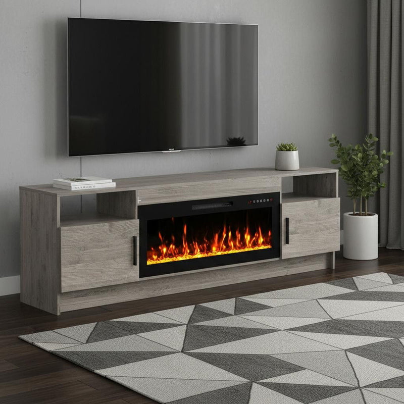 Wood Fireplace Entertainment Center With Fireplace - Gray