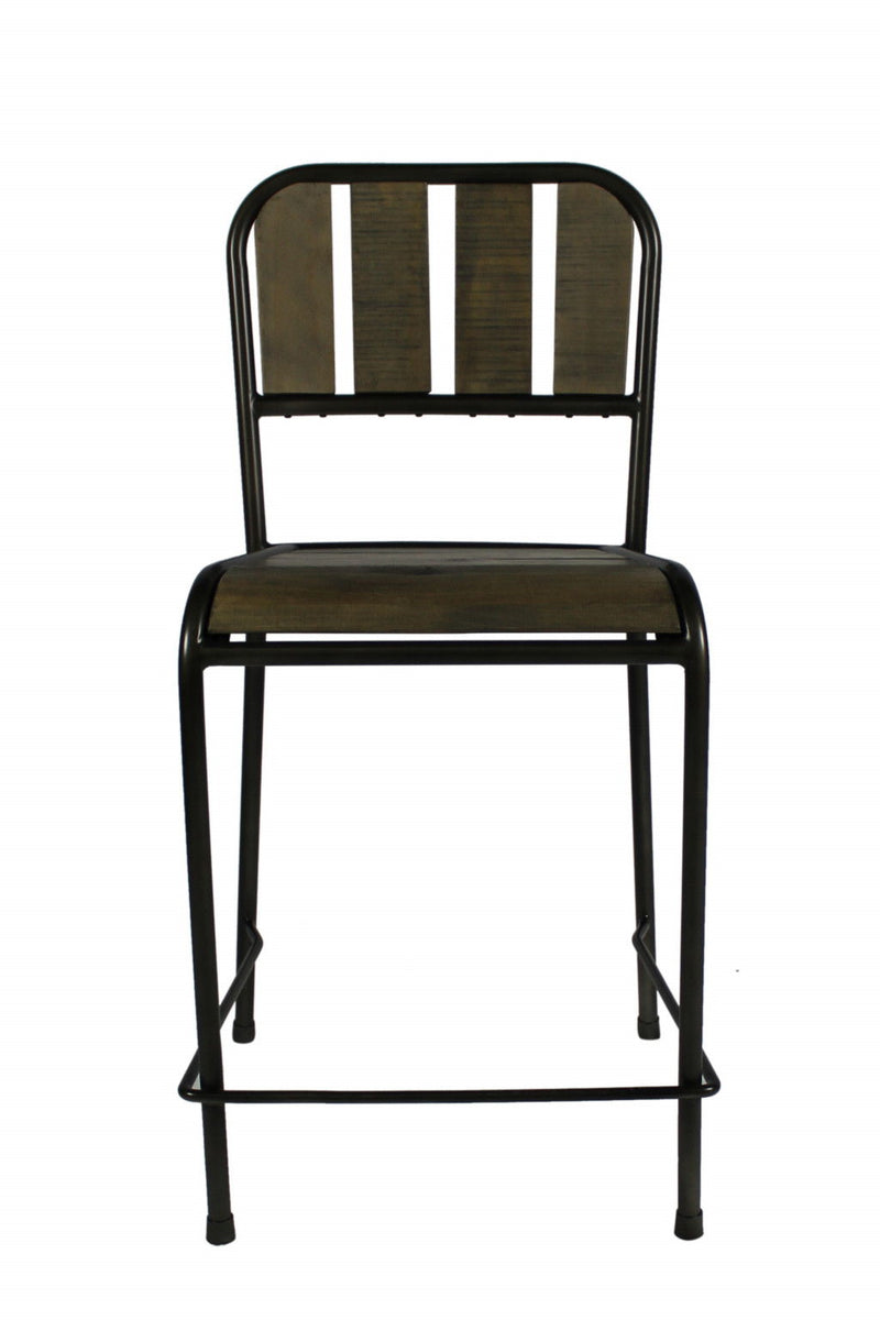 25" Iron Counter Height Bar Chair - Brown And Black