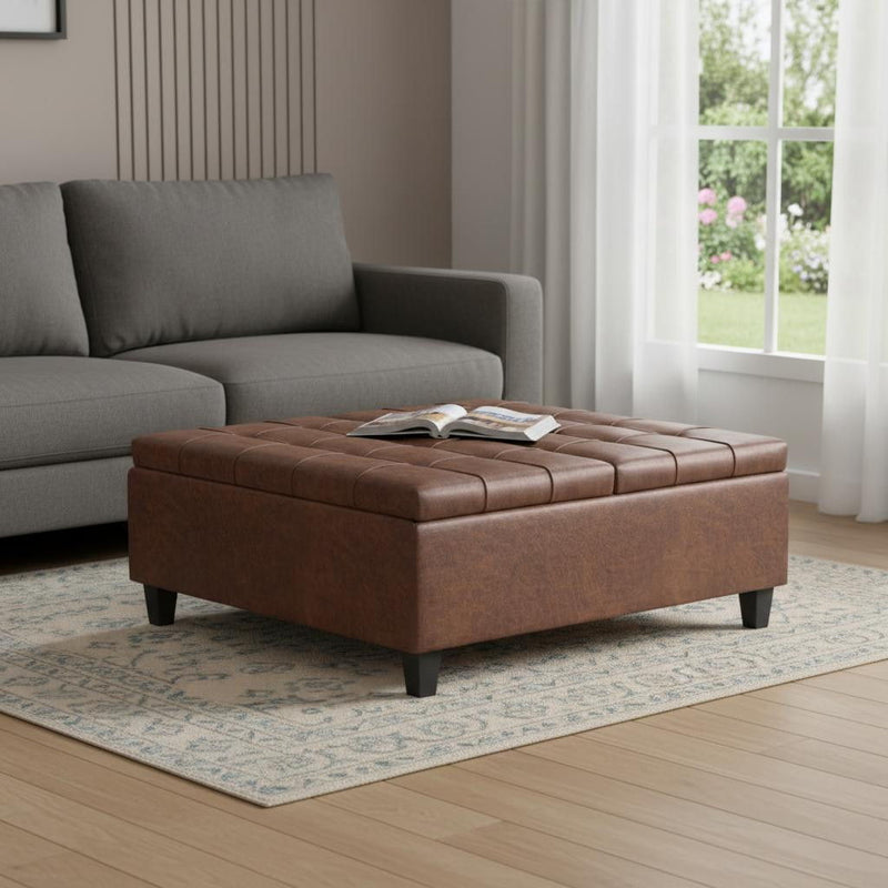 Transitional Cocktail Ottoman With Storage - Brown