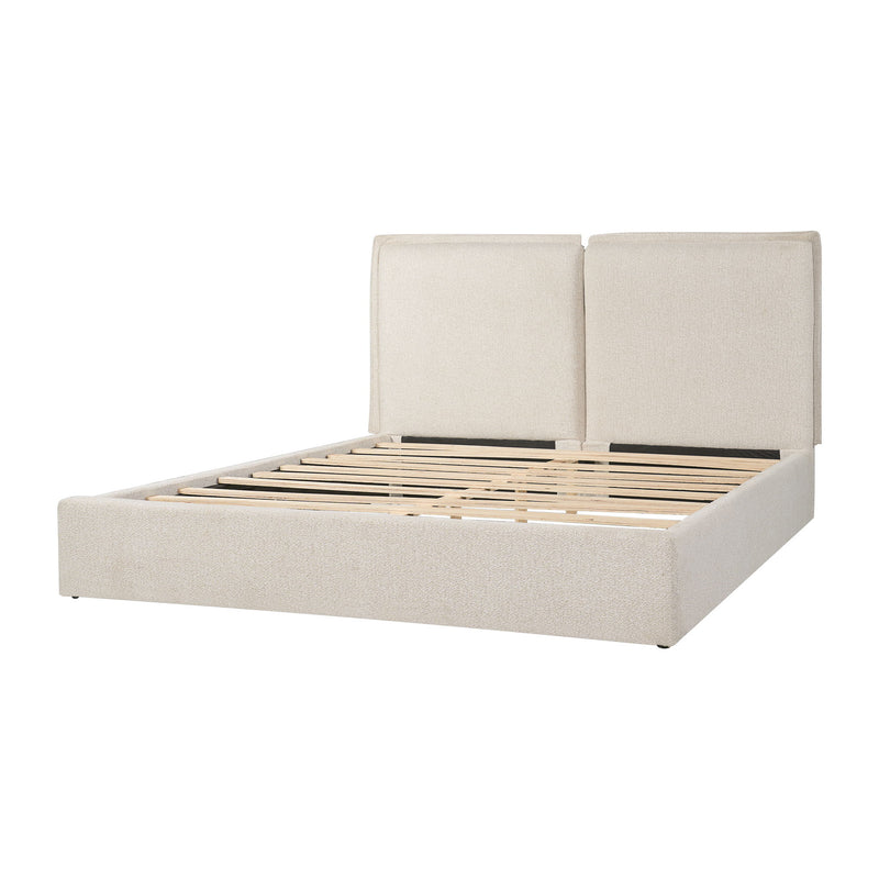 Double Pillow Upholstered Headboard, Skin Friendly Textured Fabric , Queen - Beige