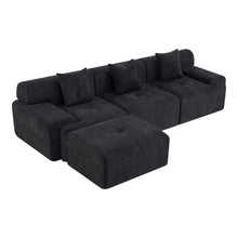 Load image into Gallery viewer, Chenille Modular Sofa Chaise With Ottoman Toss Pillows (725196) - Black

