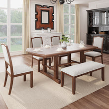 Load image into Gallery viewer, 6 Piece Extendable Dining Table Set, Wood Table With Removable Leaf, 4 Upholstered Chairs And Bench - Cherry
