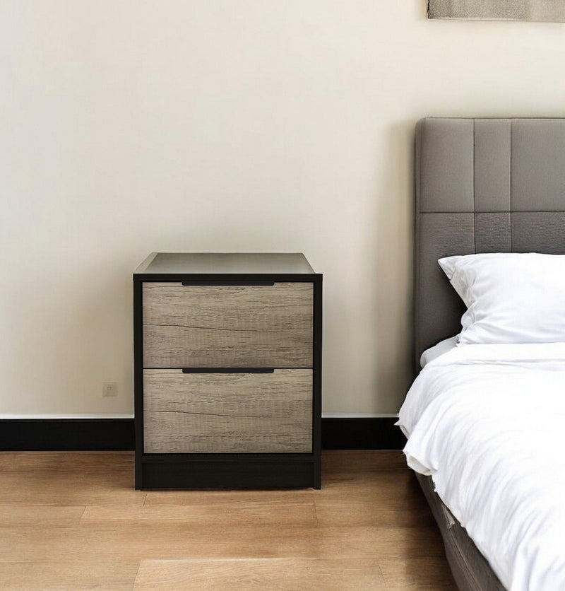 Open Compartment Two Drawer Nightstand - Black