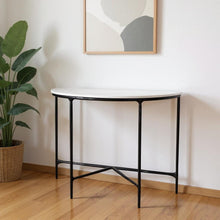 Load image into Gallery viewer, 36" Genuine Marble And Iron Half Moon Console Table - White And Black
