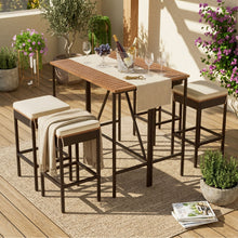 Load image into Gallery viewer, Outdoor Acacia Wood Bar Height Table And Eight Stools With Cushions
