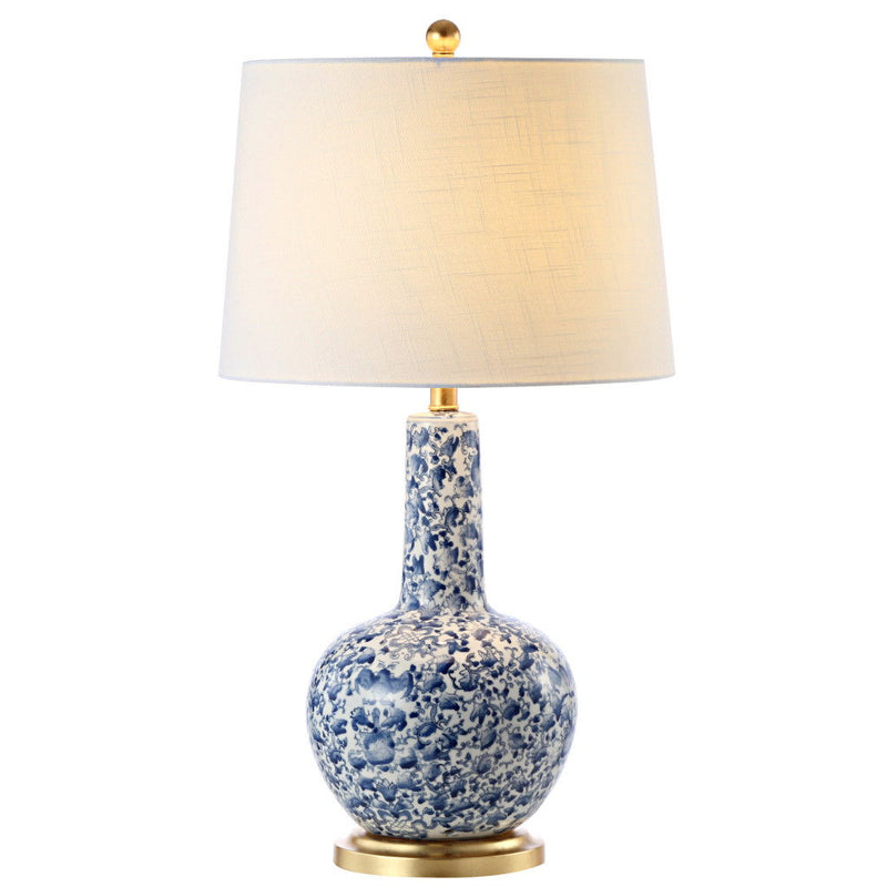30" Gourd Table Lamp With Drum Shade - Blue