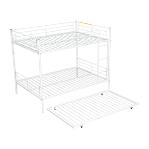 Full Over Full Metal Bunk Bed with Trundle, White