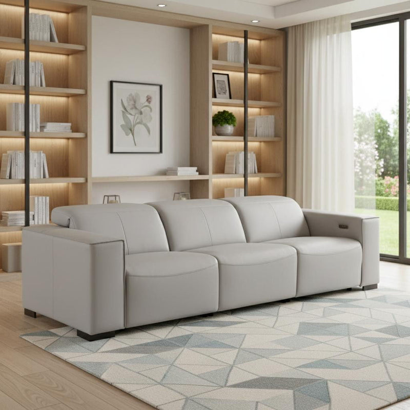 Top Grain Leather Reclining Metal USB Sofa (720309) - Light Gray
