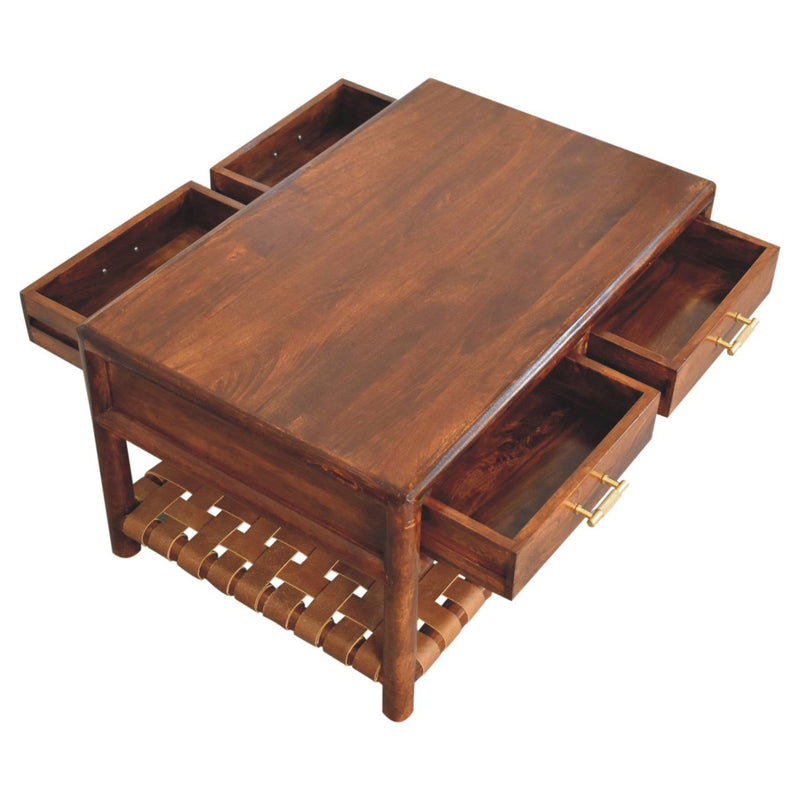 Solid Wood Coffee Table With Four Drawers - Brown