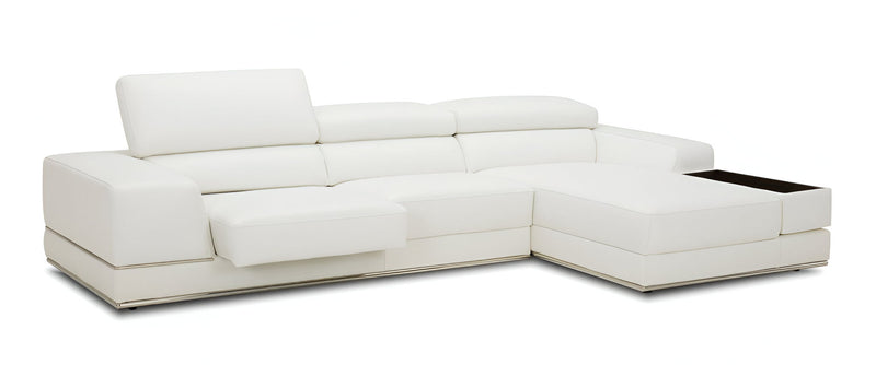 Genuine Leather L Shaped Two Piece Sofa And Chaise Sectional With Console - White