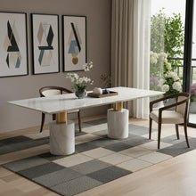 Load image into Gallery viewer, Marble Steel Double Pedestal Base Dining Table - White / Gold
