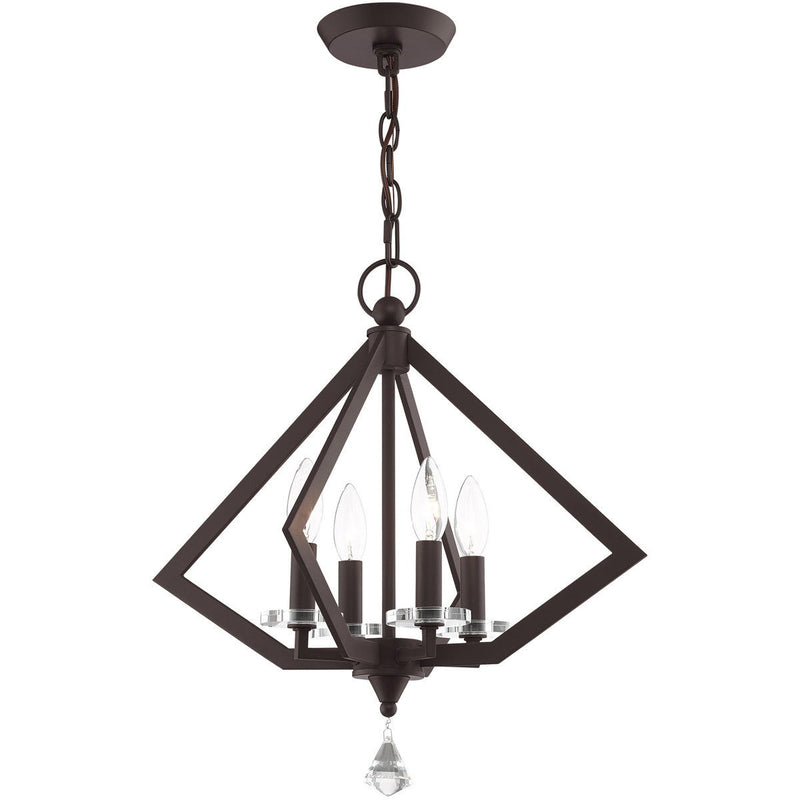 19" Four Light Metal Dimmable Chandelier With Shades - Bronze