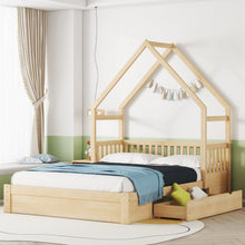 Load image into Gallery viewer, House Style Platform Bed With Guardrail And 2 Drawers

