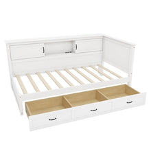 Load image into Gallery viewer, Twin Size L - Shaped Captain Bed With Drawer And Bookcase, LED Downlight And USB Charging Station - White
