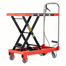 Load image into Gallery viewer, Hydraulic Lift Table Cart 500Lbs Load Red Single Scissor Lift With Non Slip Pads And Wheels - Red / Black
