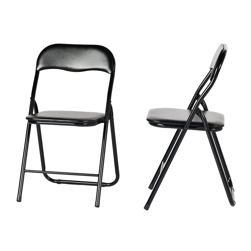 Faux Leather Steel Folding Chairs (Set of 2) - Black