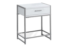Load image into Gallery viewer, Glass And Metal End Table With Drawer And Shelf - White
