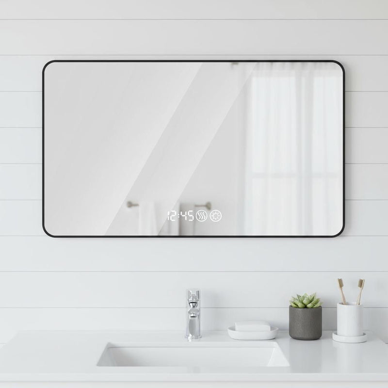 Aluminum Round Lighted Framed Bathroom Vanity Mirror (723478) - Black