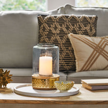 Load image into Gallery viewer, Lippert Boho Handcrafted Mango Wood Hurricane Candle Holder With Tempered Glass And Metal Accents, Large - Natural
