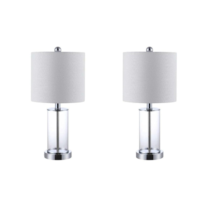 USB Table Lamps With Drum Shades (Set of 2) - Silver