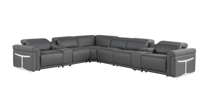 Italian Leather Modular L Shaped Eight Piece Corner Sectional With Console - Gray