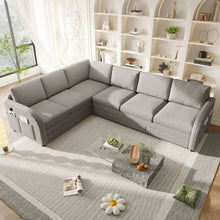 Load image into Gallery viewer, L-Shaped Couch With Pull-Out Bed, Convertible Sleeper Sofa With Side Pocket &amp; USB Port
