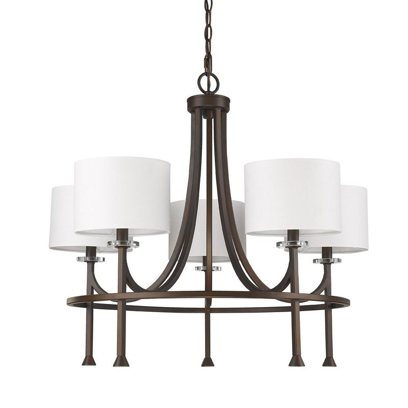 Candle Style Five Light Metal And Crystals Dimmable Chandelier With White Shades - Brown / White