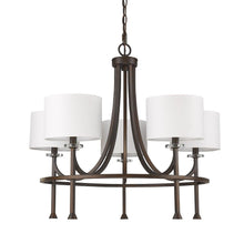 Load image into Gallery viewer, Candle Style Five Light Metal And Crystals Dimmable Chandelier With White Shades - Brown / White

