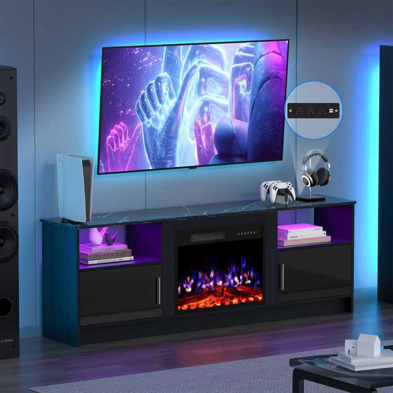 Wood Fireplace Entertainment Center With Fireplace (723788) - Black